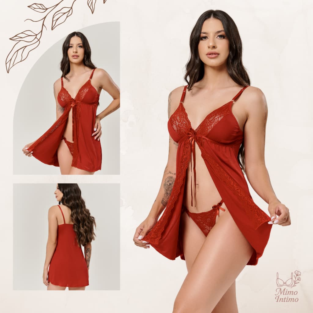 Camisola Luxo Renda com Brinde | Calcinha Fio Regulável Sensual e Conforto