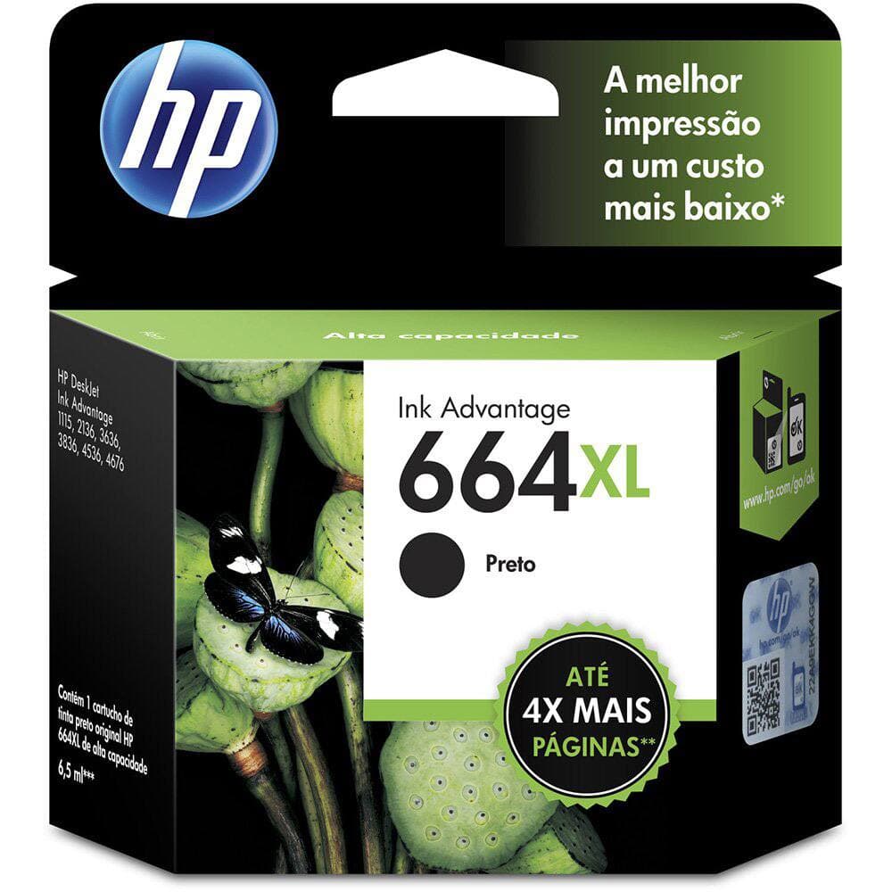 Cartucho de Tinta HP 664XL Preto Original  4535, 4675, 3835, 1115, 2135, 3635, 26