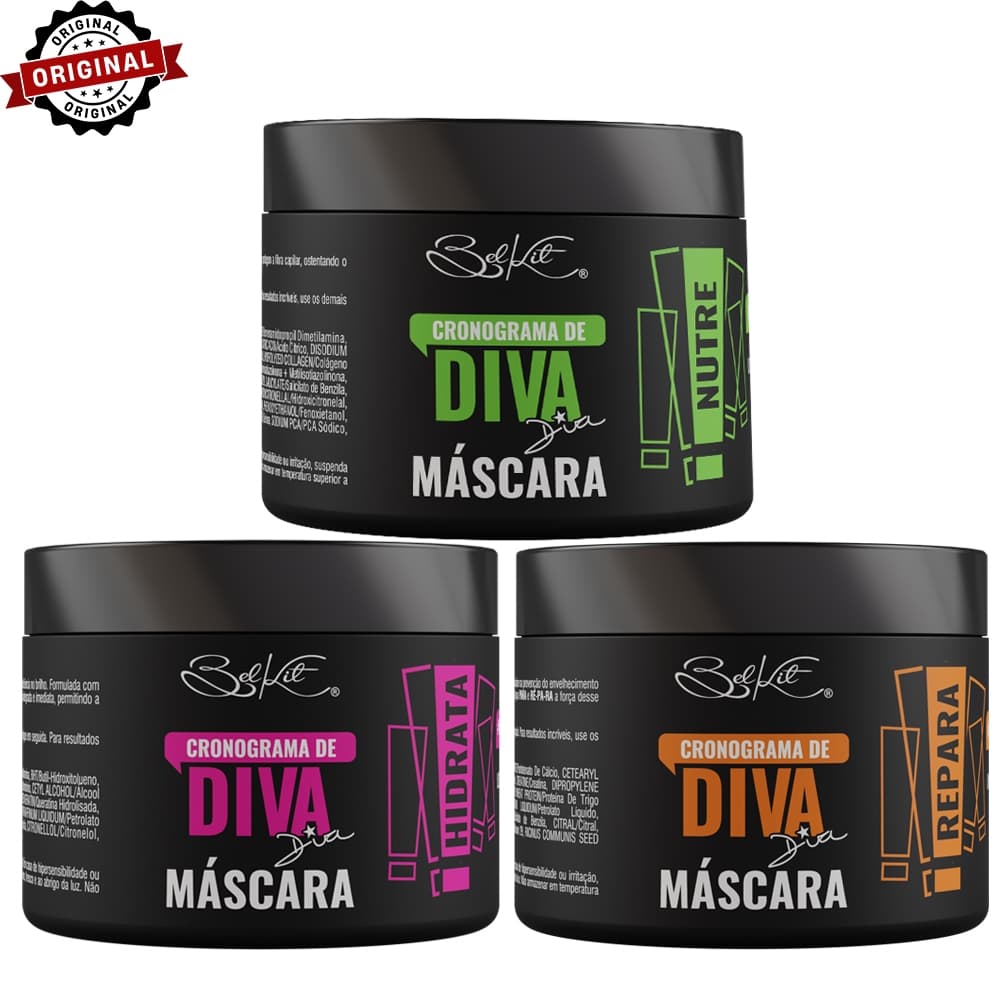 Kit Cronograma Capilar - Cronograma de Diva - 3 Máscaras | Nutrição, Reconstrução, Hidratação