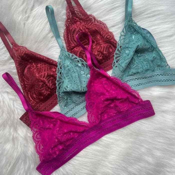 Kit 2 Sutiã Alça Fina Sem Bojo Sem Aro Em Renda Tipo Top Conforto Moda Feminina