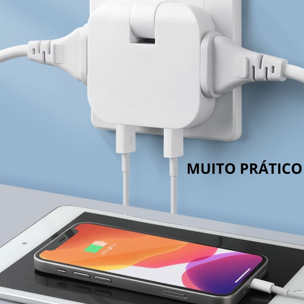 Pino Adaptador Tomada USB Benjamin Dobrável 10A com 04 Entradas 10/20 amperes duplo usb