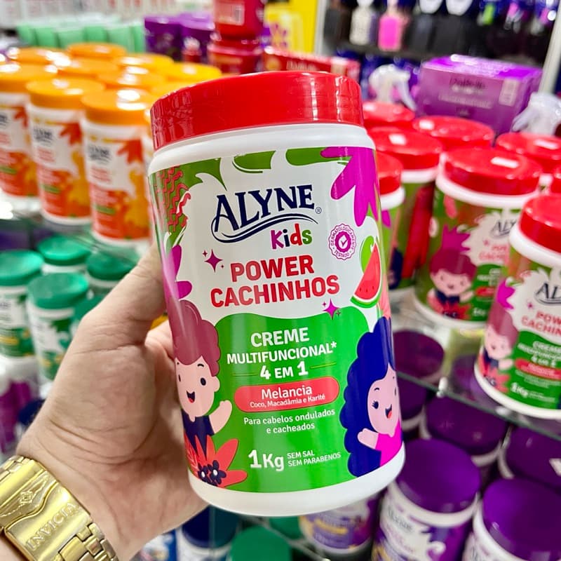 Creme Para Pentear Infantil Alyne Power Cachinhos Kids 4 Em 1 Cabelos Cacheados e Ondulados