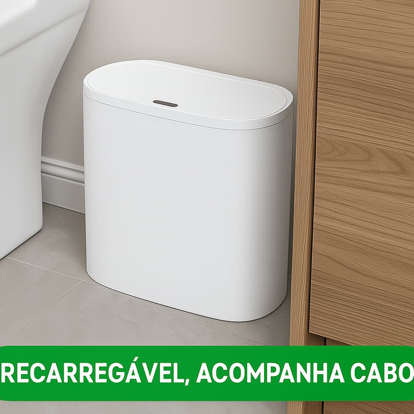 Lixeira Automática 14L Recarregável USB Sensor Inteligente Abre e Fecha Sem Toque + Cabo