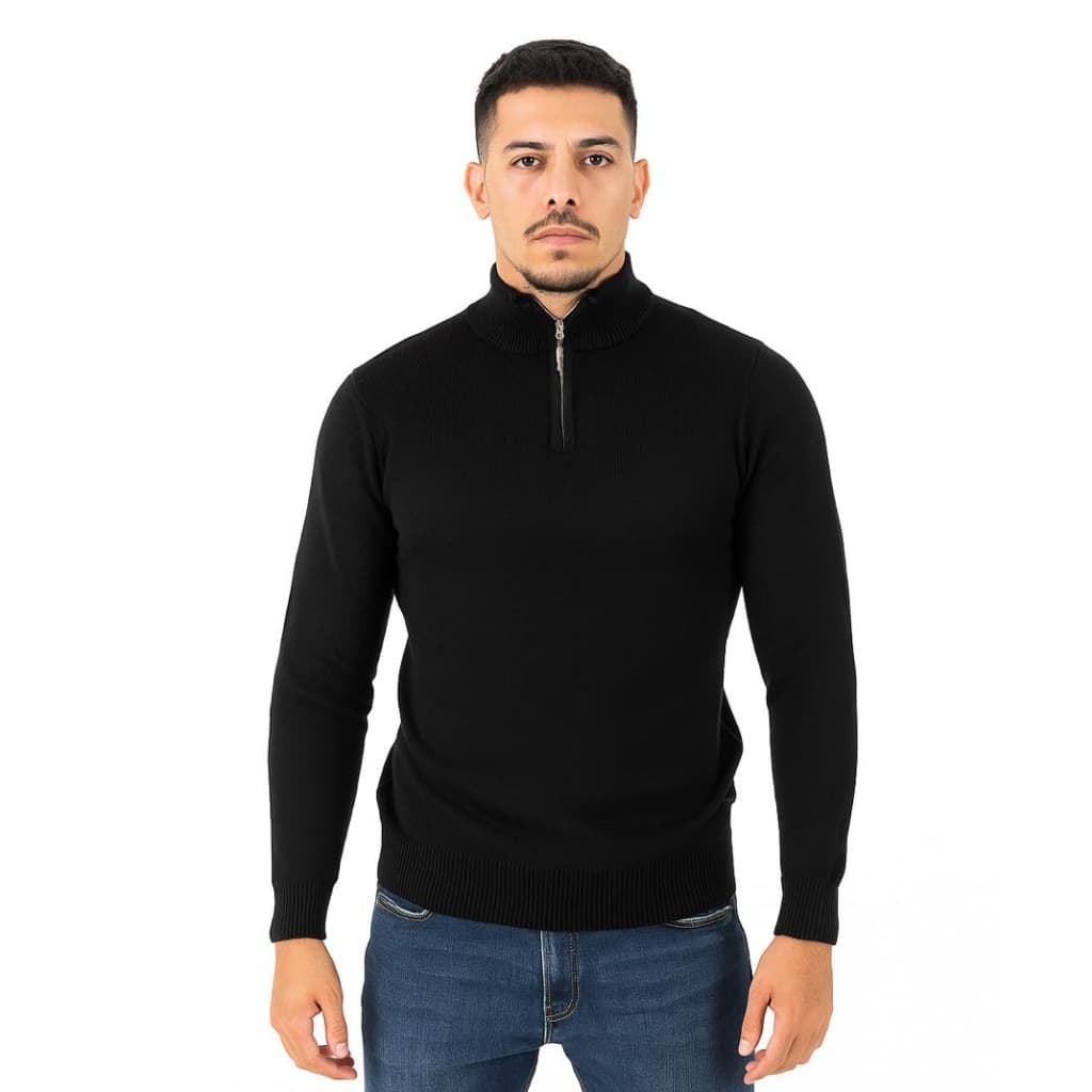 Blusa Masculina Suéter de Tricot Gola Alta com Zíper – Malha Lisa e Elegante