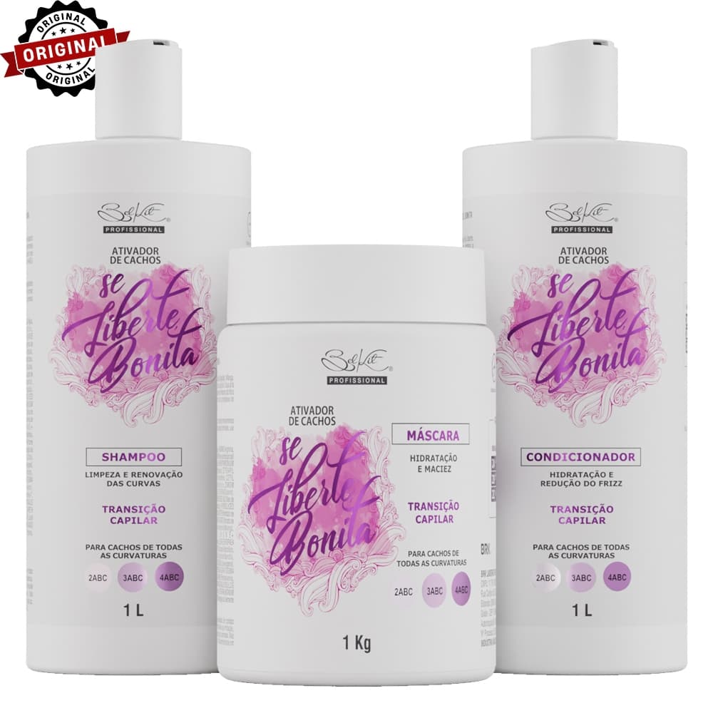 Kit Profissional Cachos Se Liberte Bonita 1L 3 itens BELKIT | Kit Para Cabelos Cacheados