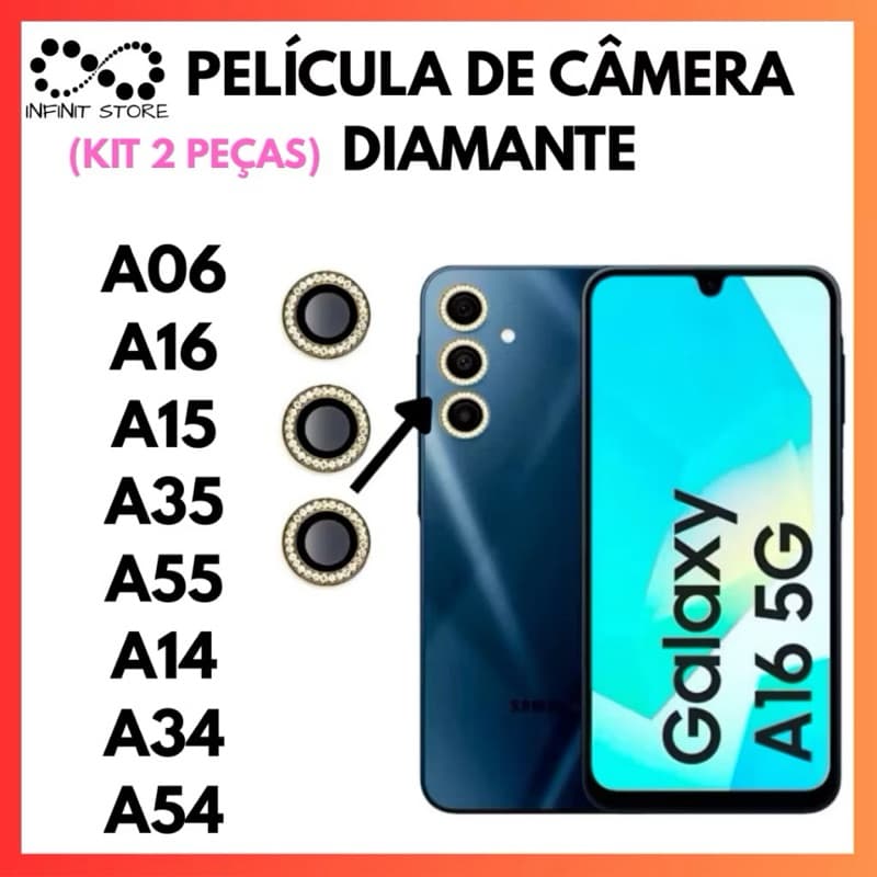 KIT CAMERA SAMSUNG GALAXY STRASS DIAMANTADA A15/A14/A16/A24/A34/A35/A55/A54/A06/S23 FE/S24 FE