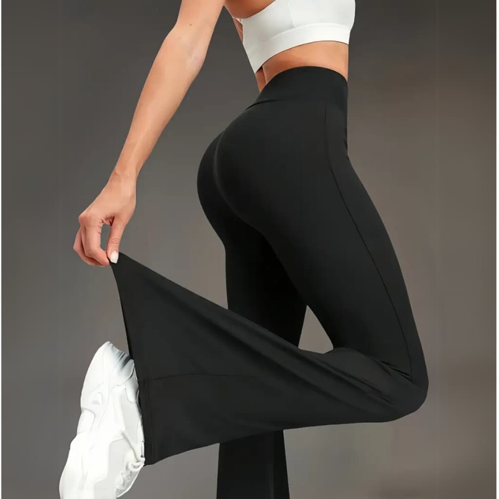 Kit 2 Calças legging Flare Cintura Alta Suplex Casual Boca Sino Bailarina Feminina
