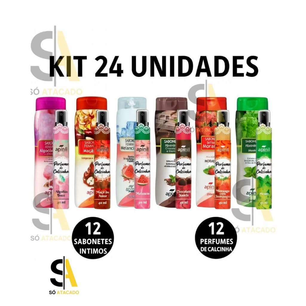 Kit 24 Unidades 12 Sabonete Íntimo + 12 Perfume de Calcinha Apinil Original Atacado - PODE ESCOLHER