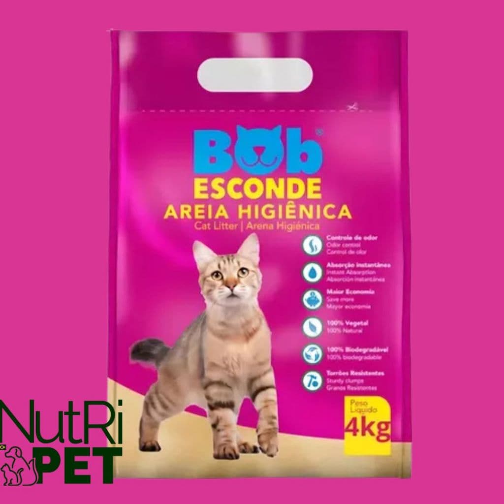 4kg Areia Higiênica 100% Natural Biodegradável BOB ESCONDE Extrato Mandioca