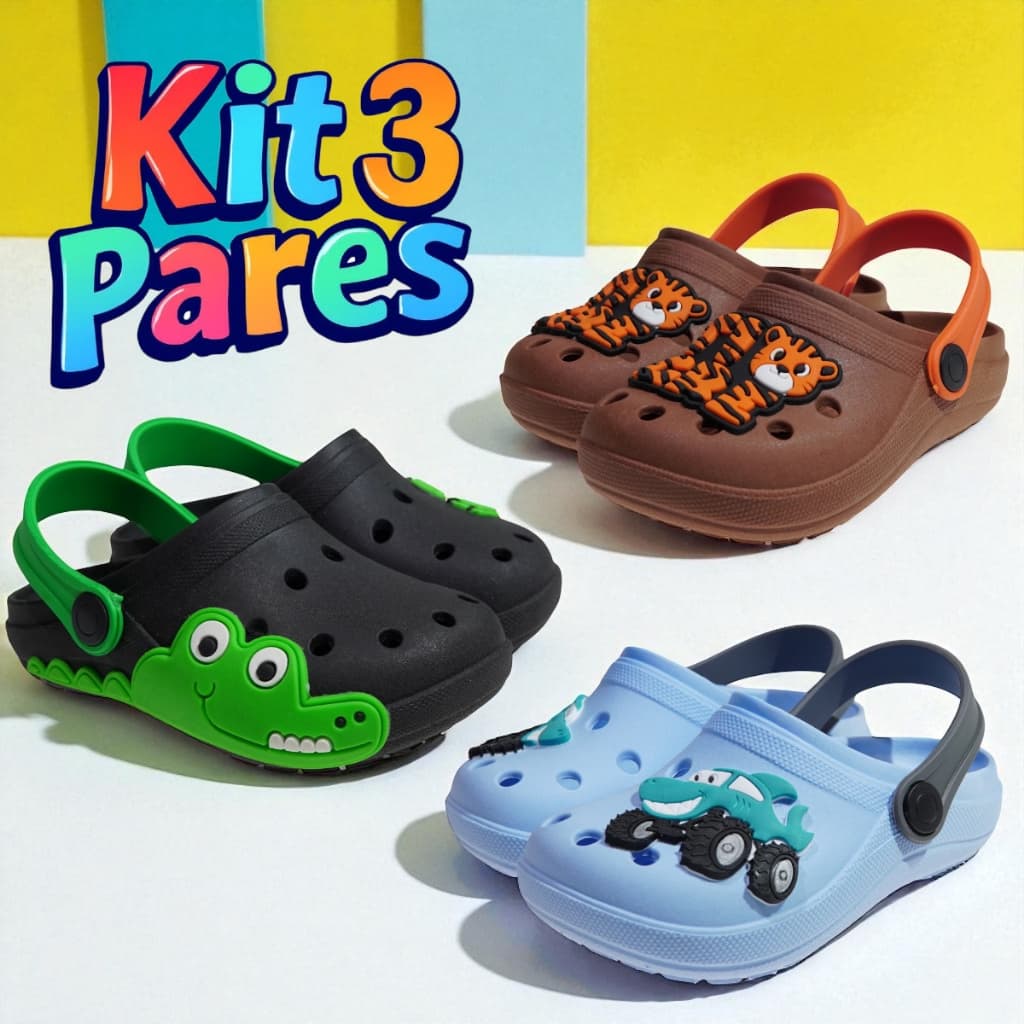 KIT 3 PARES DE SANDALIA BABUCHE INFANTIL PARA MENINO