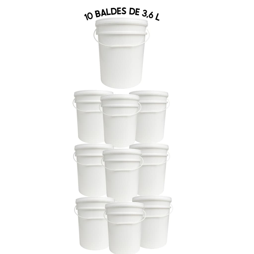 Kit 10 Baldes brancos alimentício atóxico com tampa hermética e lacre e alça 3,6 litros