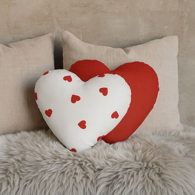 Kit 2 Almofadas Cheias Formato Coração Percal 180 Fios