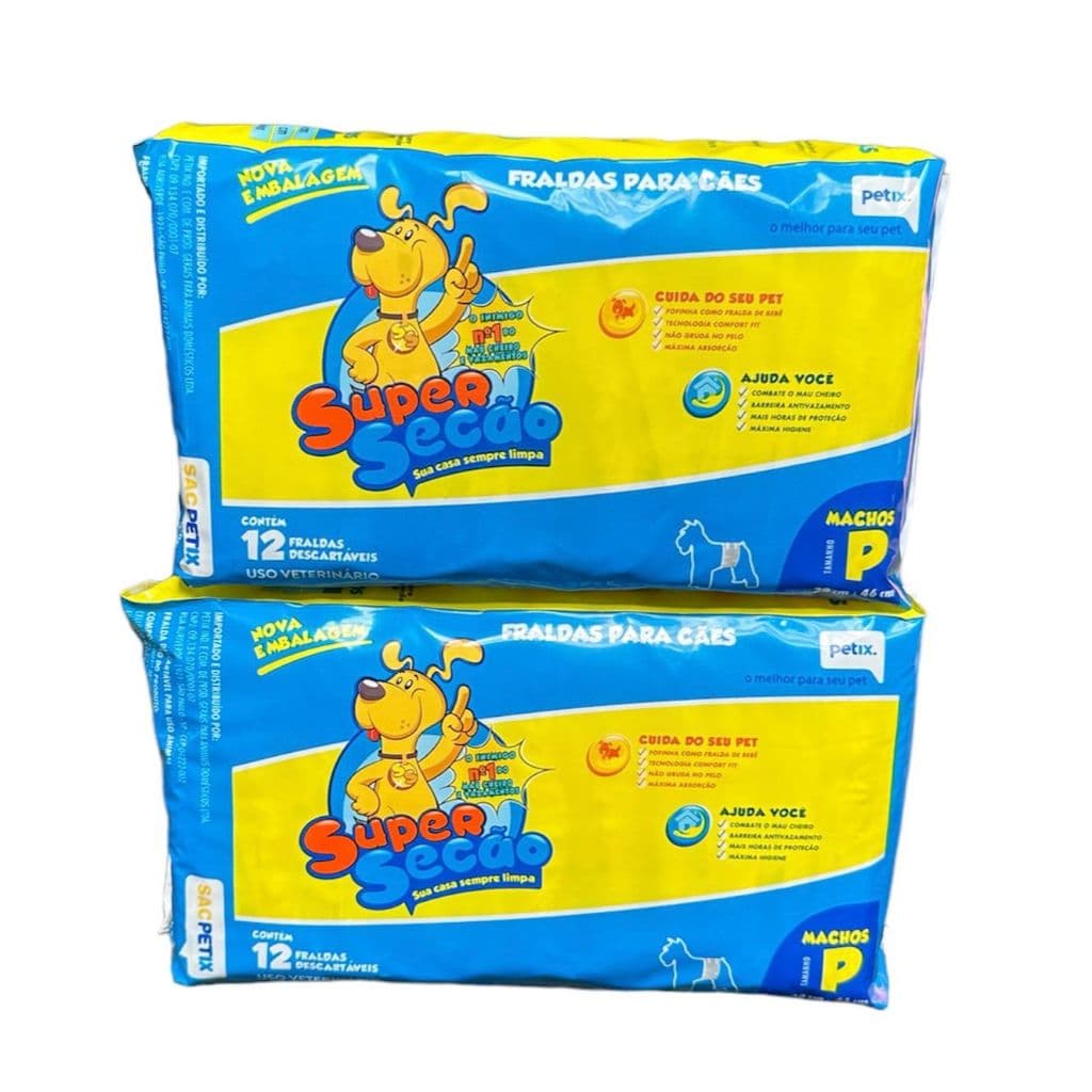 2 Pacotes Fralda Super Secão Descartável para Macho P 24 Un para Cachorro