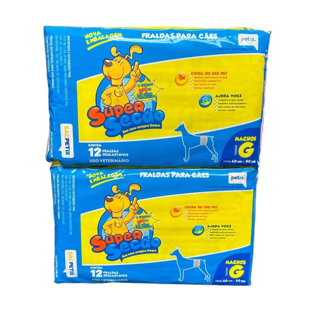 2 Pacotes Fralda Super Secão Descartável para Macho G 24 Un para Cachorro