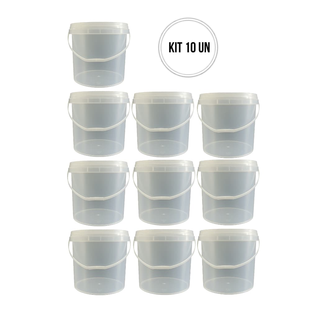 Kit 10 Baldes transparente tampa hermética, lacre e alça para alimentos, bebidas, lembrancinhas 2,2 2,8 3,2 e 3,6 litros