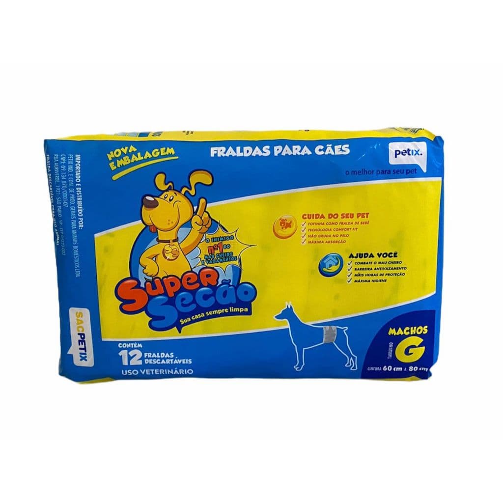 Fralda Super Secão Macho G Descartável Pet Cachorro Cães Pet 12 Un