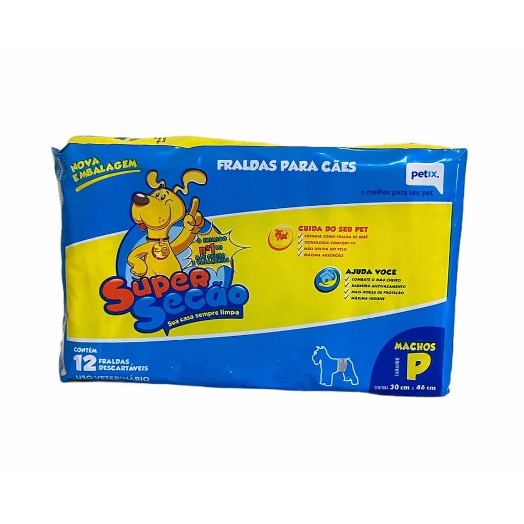 Fralda Super Secão Descartável para Macho P 12 Un para Cachorro
