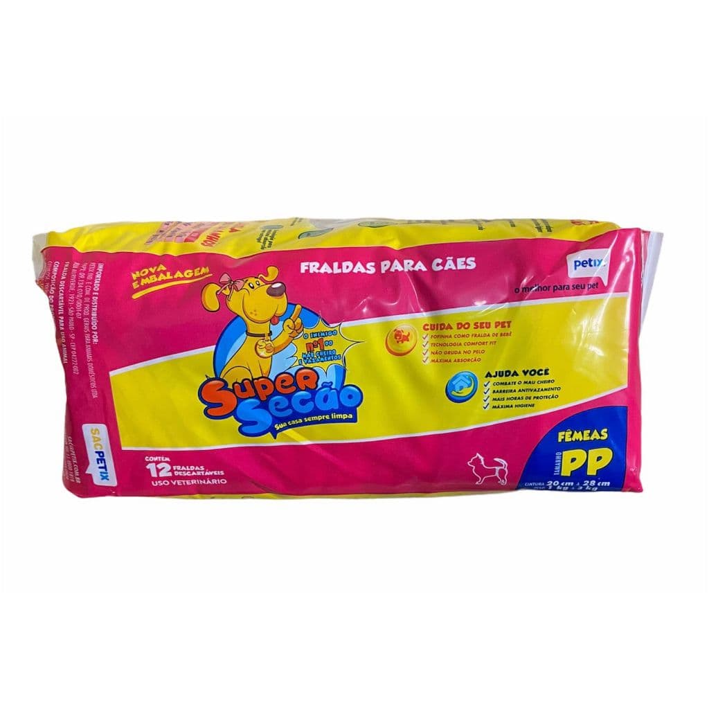 Fralda Super Secão Descartável Para Fêmea PP 12 Un