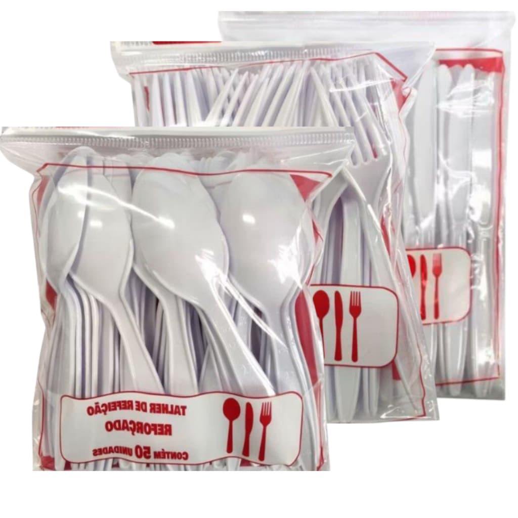 KIT GARFO  FACA OU COLHER DESCARTÁVEL REFEIÇÃO REFORÇADO TALHERES PARA SOPAS CALDO FESTA CHURRASCO