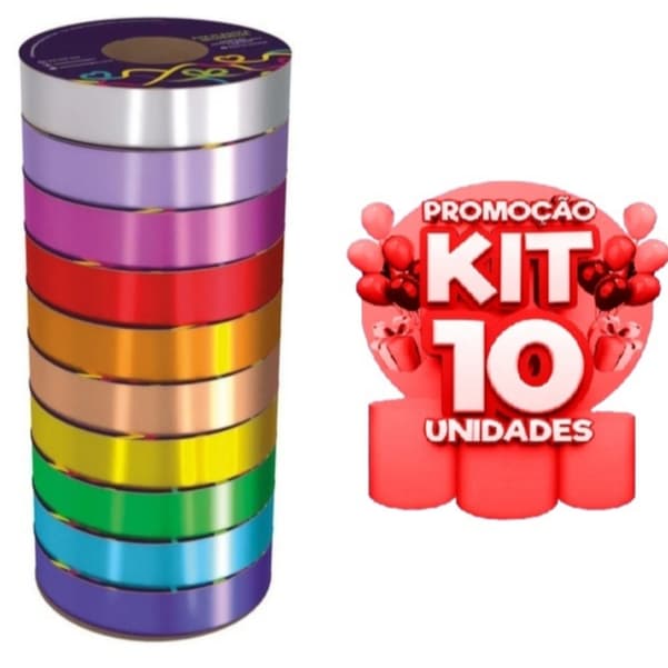 Fita Poli Lisa PCT C/10 Cores 15mm X 30 Metros Laço Presente Promoção