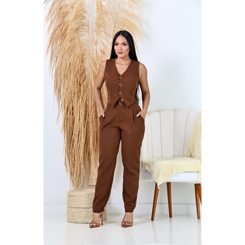 Conjunto Calça Skinny Alfaiataria Colete Feminino