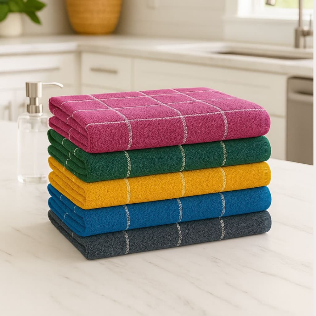 Kit 10 Pano de Prato Xadrez Atoalhado Macio 100% Algodão Alta Absorção Laune Haus