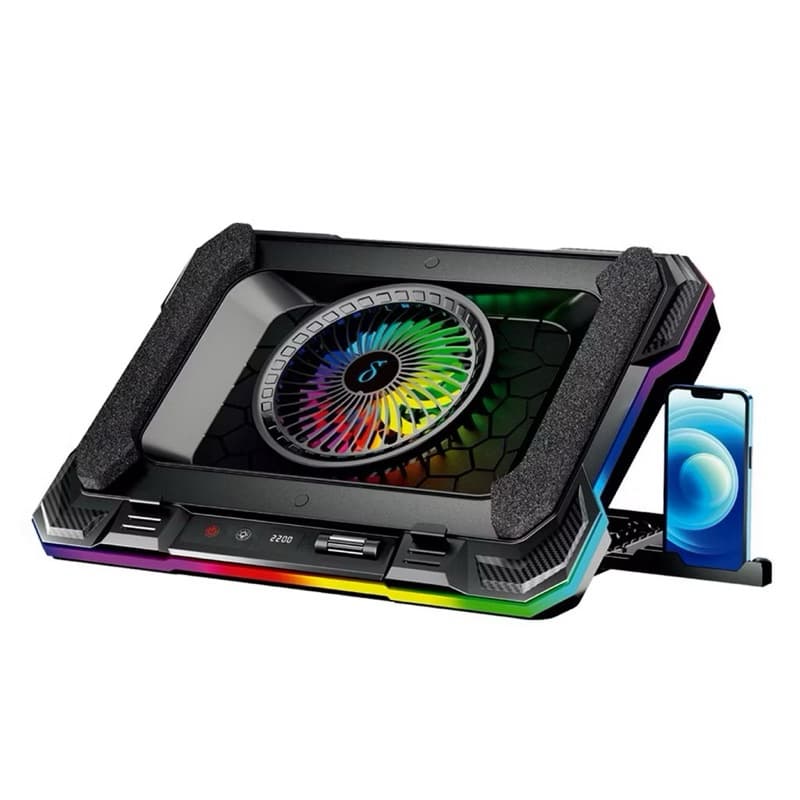 Cooler Notebook RGB Gamer com Ventoinha Turbo Silenciosa + Suporte de Celular