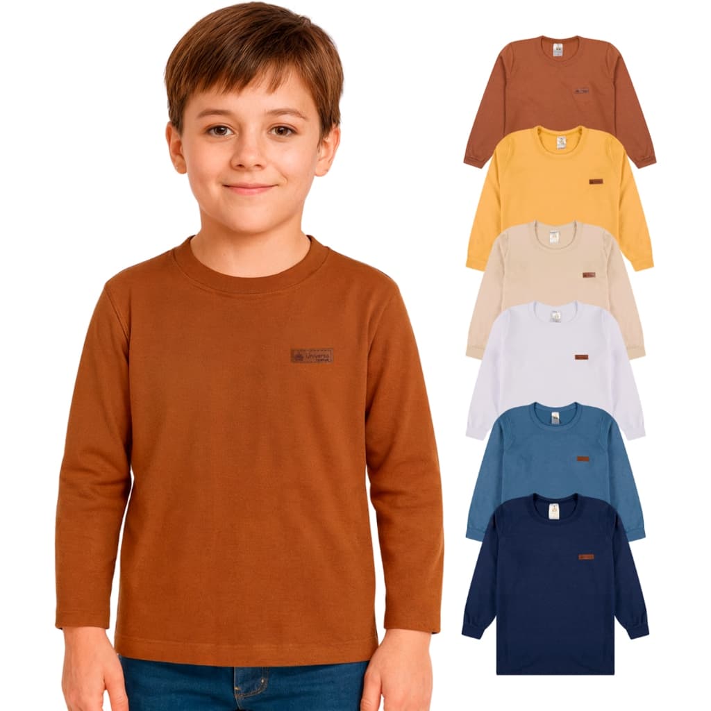 Kit 1, 3 ou 5 Camisetas Manga Longa Infantil Menino Básica Lisa Manga Comprida Infantil