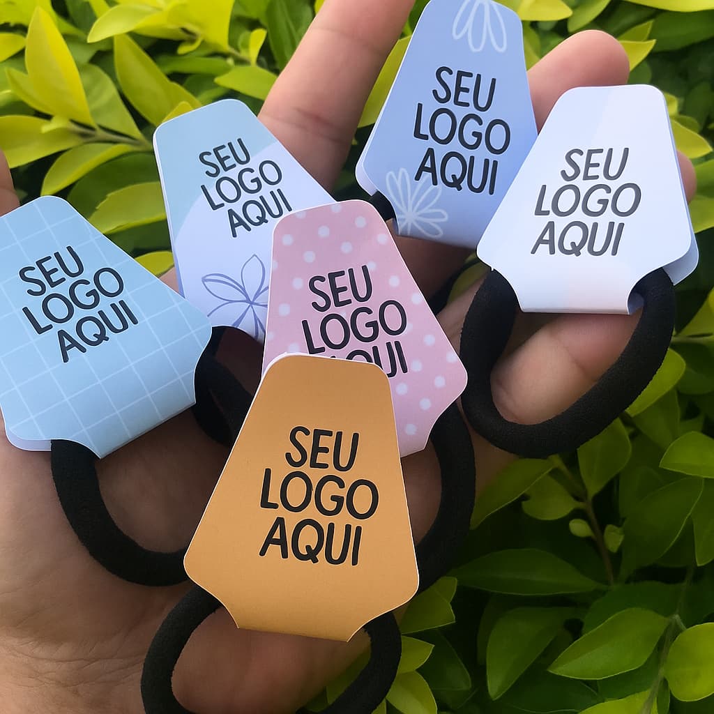 Tag Para Xuxinha elástico de cabelo personalizada com a sua ideia ou logo