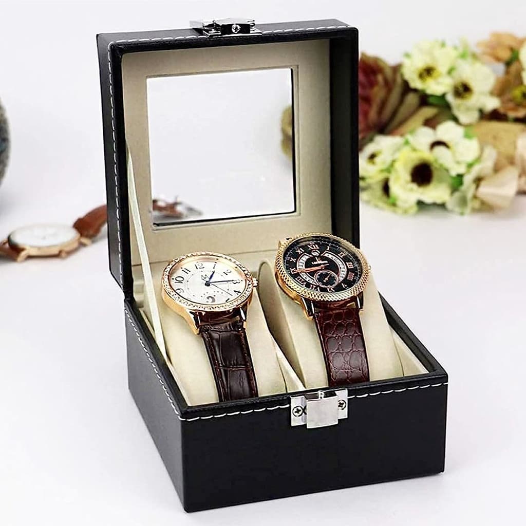 Leve 20 unidades Porta Relógio com 2 Lugares Em couro Sintético Estojo Organizador Ref: RY-02