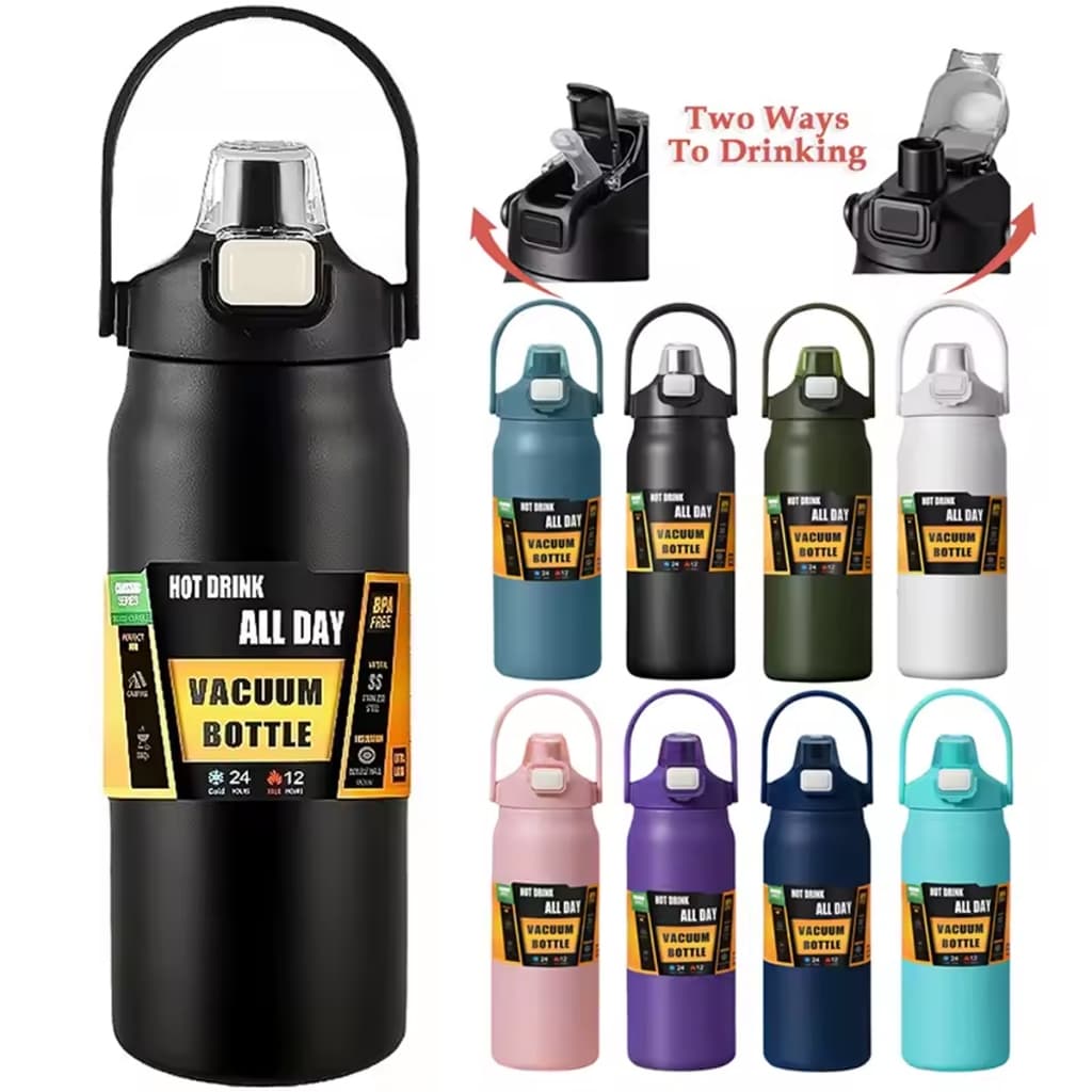 Garrafa Térmica De Viagem Inox 1200ml Isolamento A Vácuo Água Café c/Alça Camping Trilha Acampamento