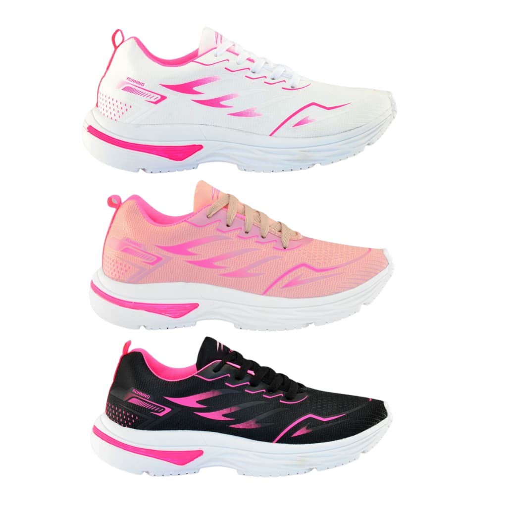 Kit 3 Tênis Feminino Academia Esportivo e Casual Leve Sola de Micro Expandida