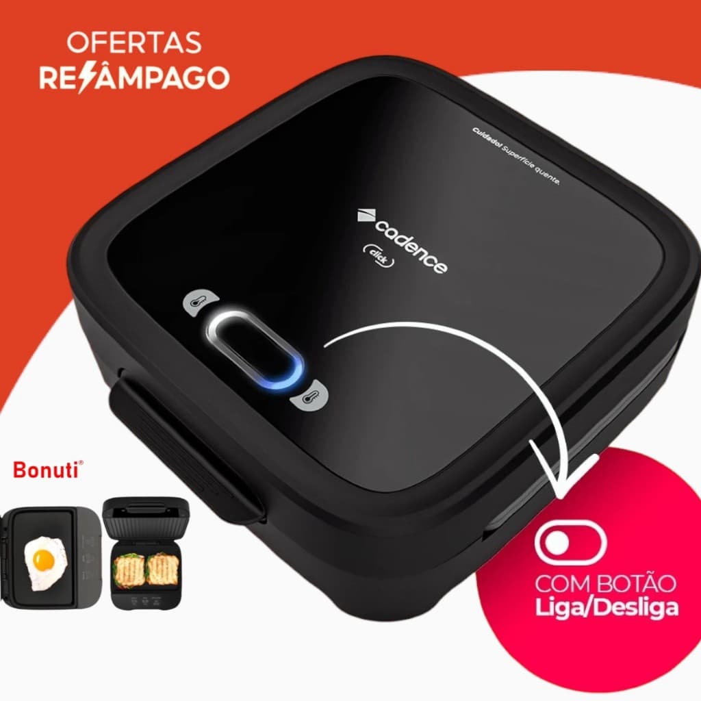 Sanduicheira Cadence Grill Click San400 Elétrica Antiaderente Crepeira Misteira Chapa Portátil Ovo