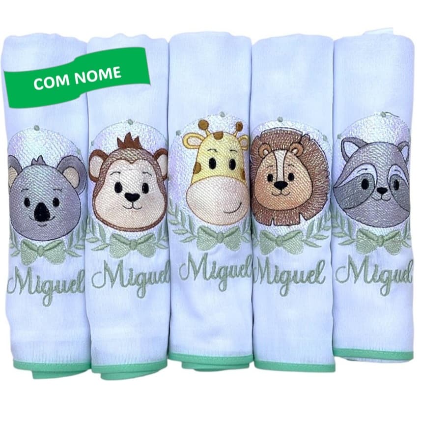 Nome do Bebê Bordado Kit Exclusivo de Fraldas de Pano Safari