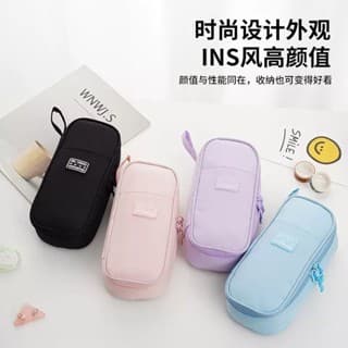 Estojo de lápis de armazenamento de camada dupla de grande capacidade simples, cor sólida,  alunos de escoLA