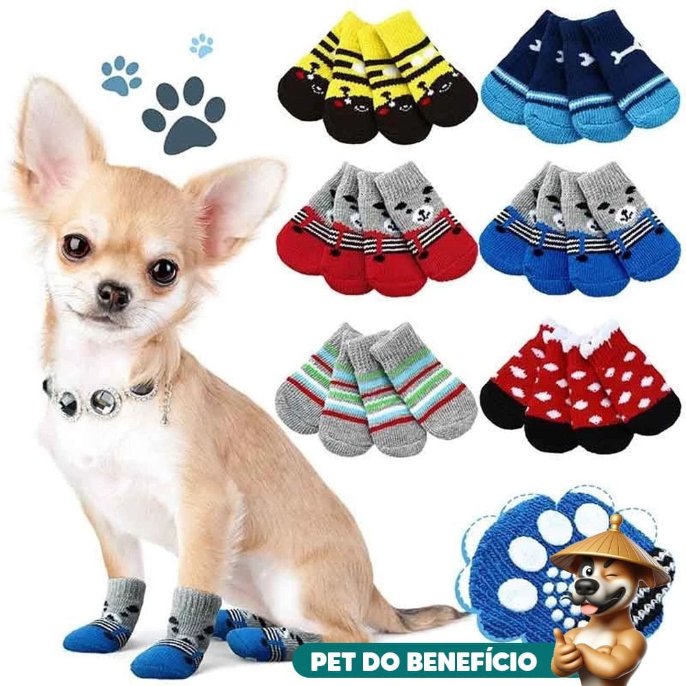 Meias Antiderrapantes Para Cães De Estimação De 4 Peças E Protetores De Patas