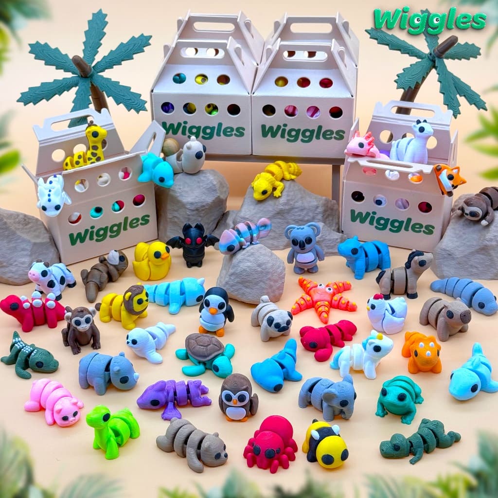 Wiggles Box - Caixa Surpresa com Mini Animais Lembrancinha Flexíveis Bixinhos Fidget