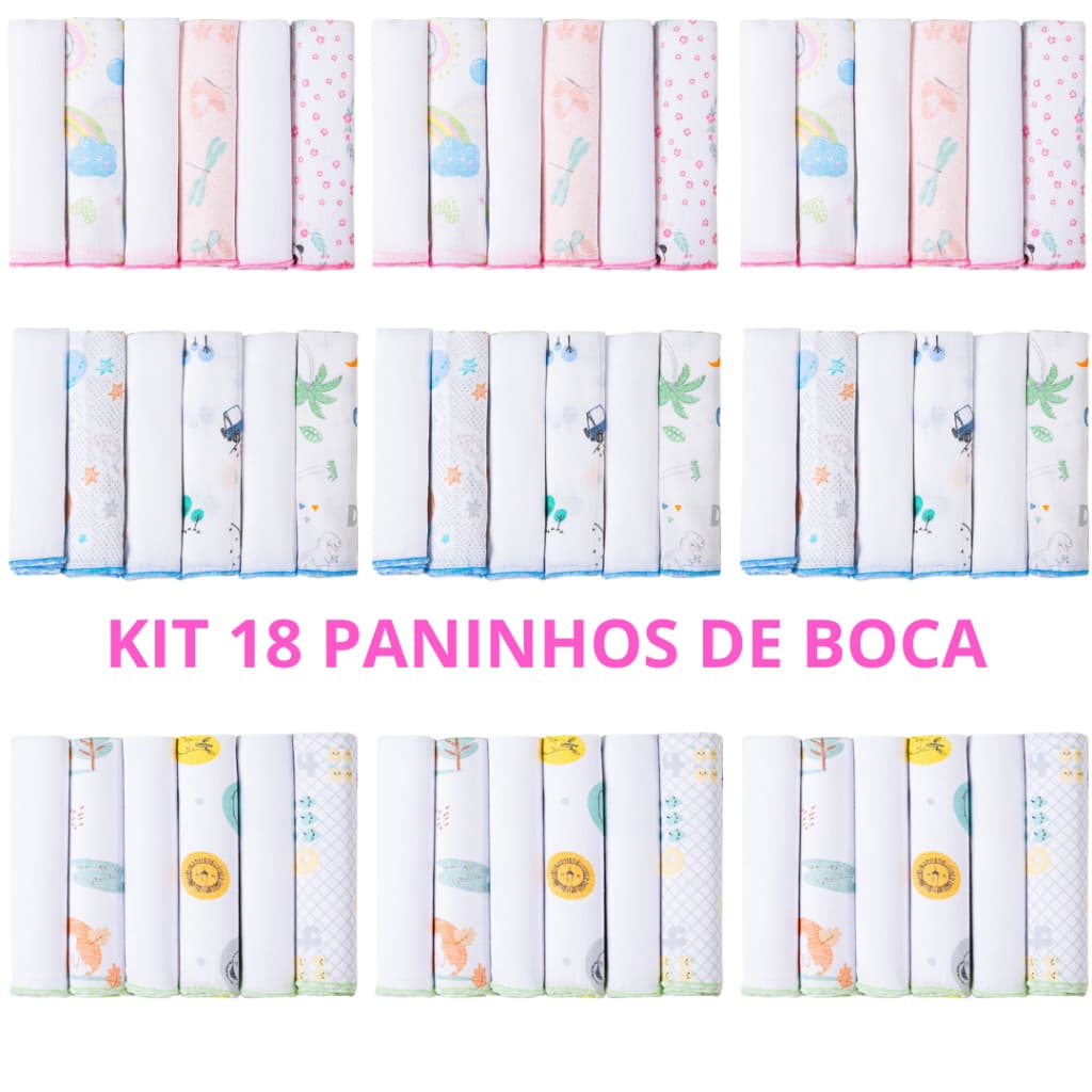 Kit 18 Panos de Boca Bebê Azul Rosa ou Neutro