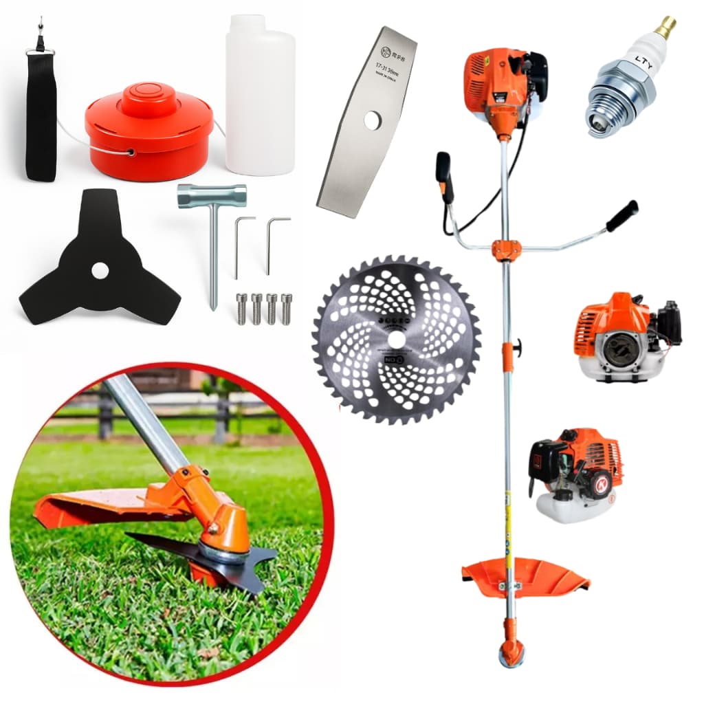 Roçadeira 75CC Gasolina 3,5HP Profissional - Corta Mato Alto + Grama + Arbustos - Kit 5 em 1