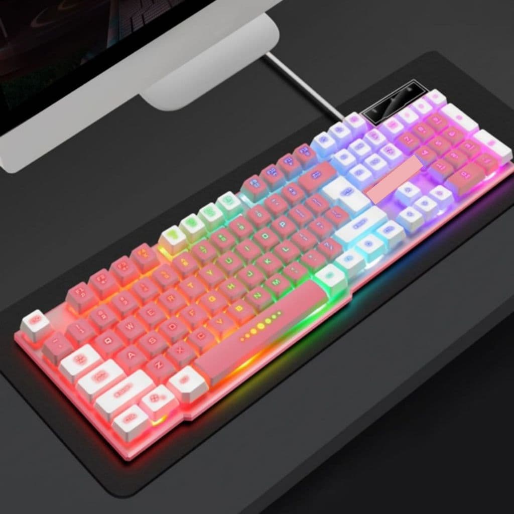 Teclado Gamer LED RGB Rainbow Teclas Iluminadas Conexão USB com Fio Design Moderno Visual Arrojado Confortavel
