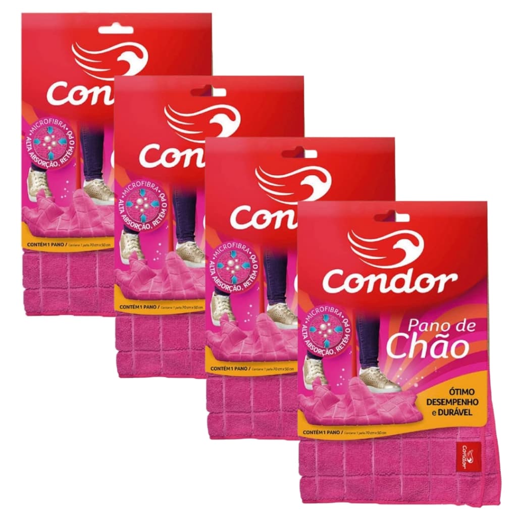 Kit 4 Panos de Chão 70x50 Grande para Limpeza Geral em Microfibra Condor 1676