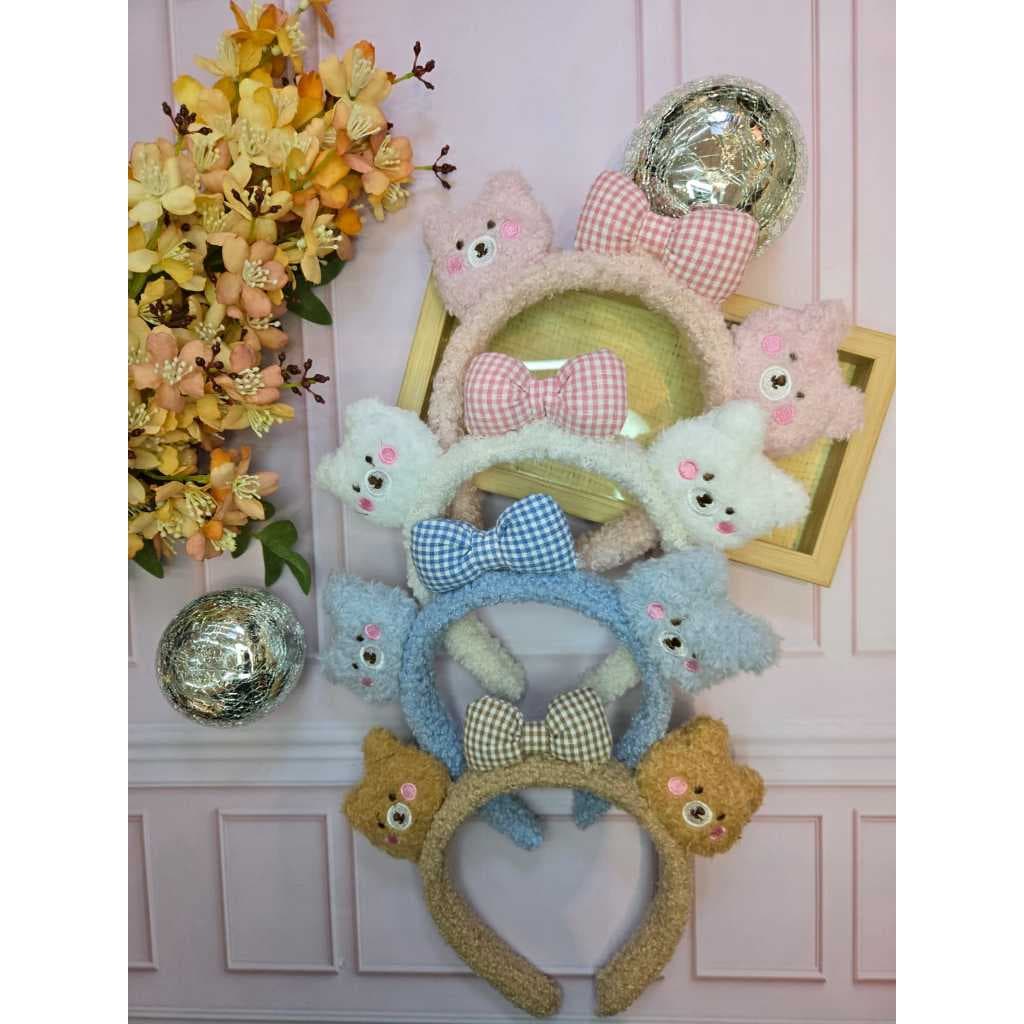 Tiara Infantil Menina Peluciada Orelhas de Urso com Laço Xadrez