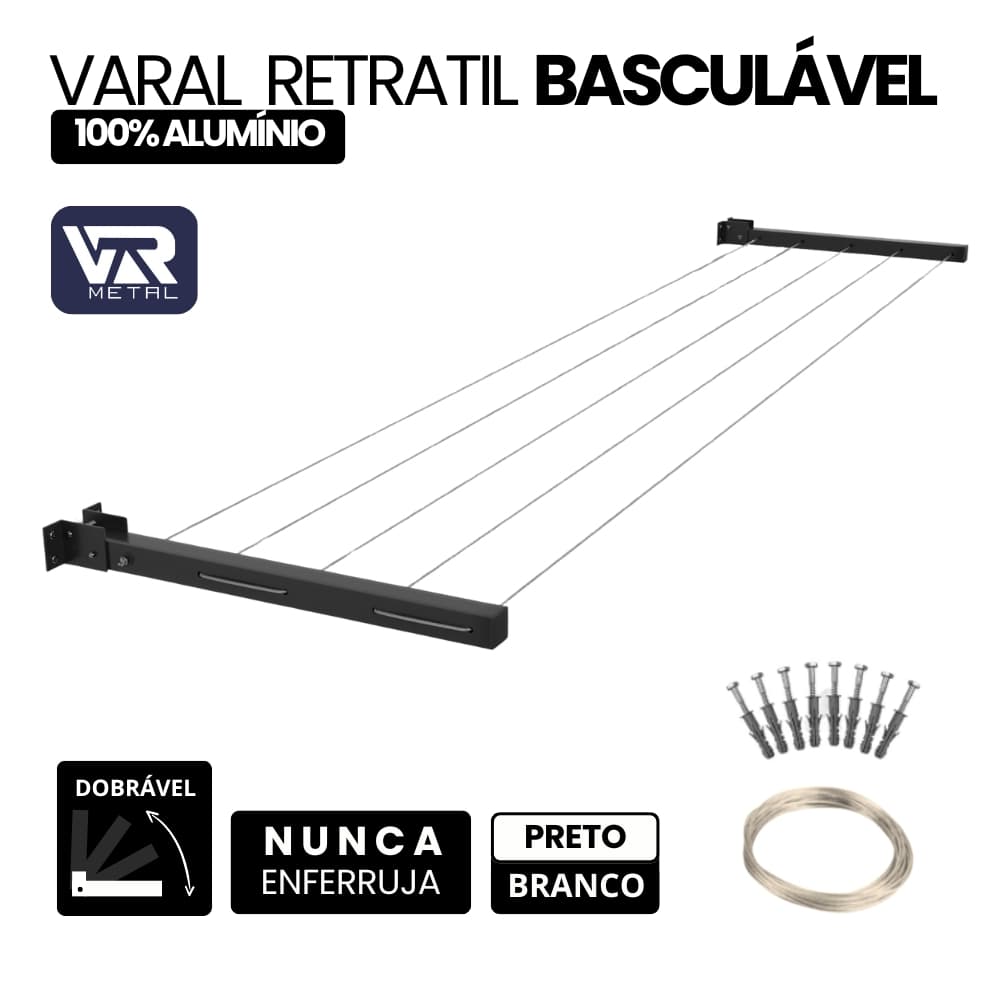 Varal Retrátil Dobrável De Parede 100% Alumínio Cabo De Aço Encapado até 4 Metros ENVIO IMEDIATO