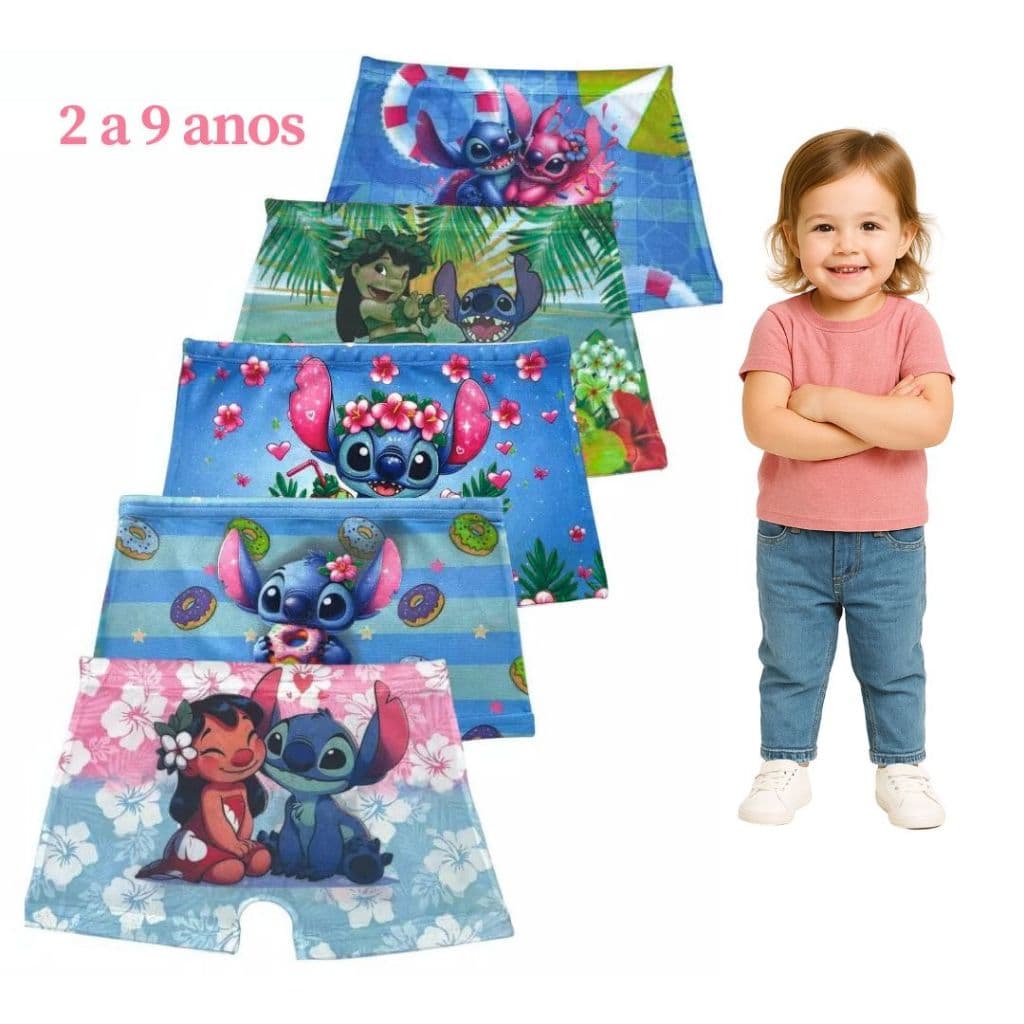 Kit 10 e 5 Calcinha Boxer Infantil Sublimada Roupa Menina Personagens Calçolinha Juvenil