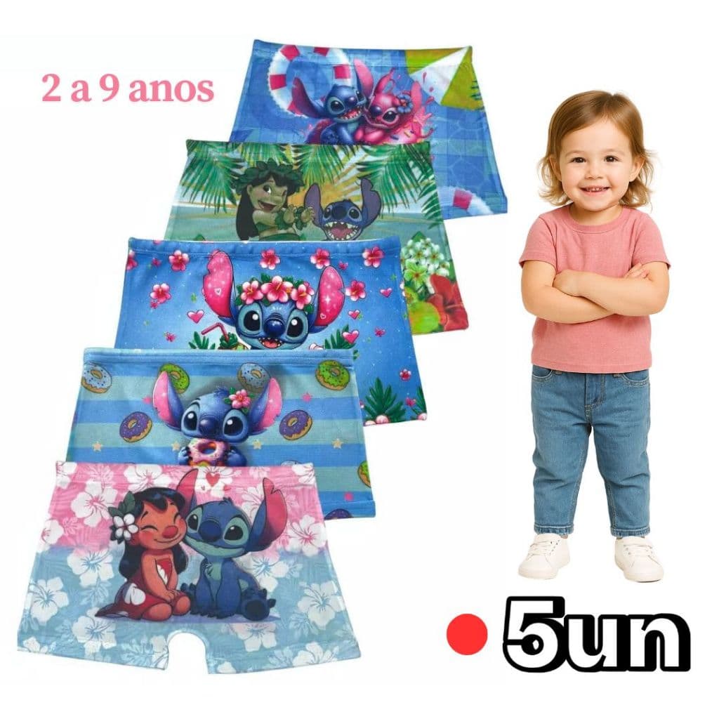 Kit 5 Calcinha Boxer Infantil Sublimada Roupa Menina Personagens Calçolinha Juvenil