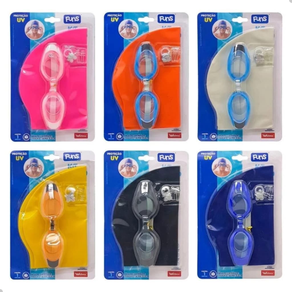 Kit Natação Adulto e Infantil Wellmix com Óculos, Touca, Protetor de Ouvido e Nariz