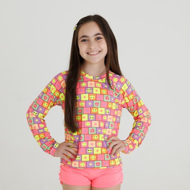 Conjunto de Biquini Infantil Menina Proteção Solar UV Blusa + Calcinha Short 1/2/3/4/6/8/10/12