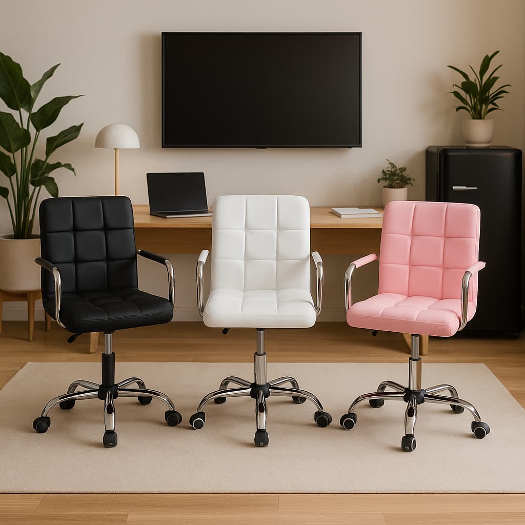 Cadeira de Escritório Estofada Gomos Office Diretor Base Giratória Cromada Com Regulagem De Altura