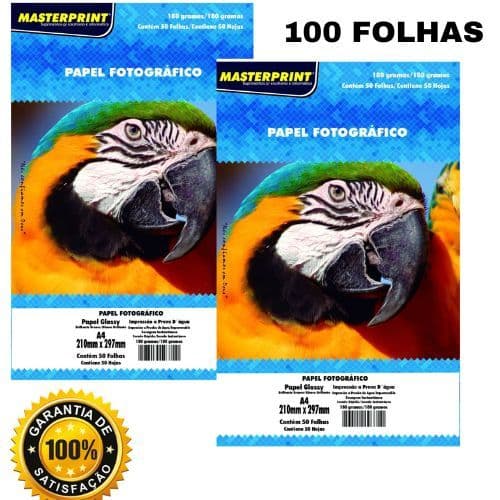 Papel Fotográfico 180G A4 100 folhas Glossy Brilhante Masterprint