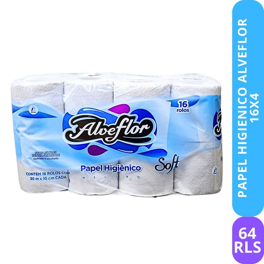 Kit Fardo 64, 24, 16 e 8 Rolos Papel Higiênico Alveflor Neutro FOLHA SIMPLES - 30m Atacado Barato
